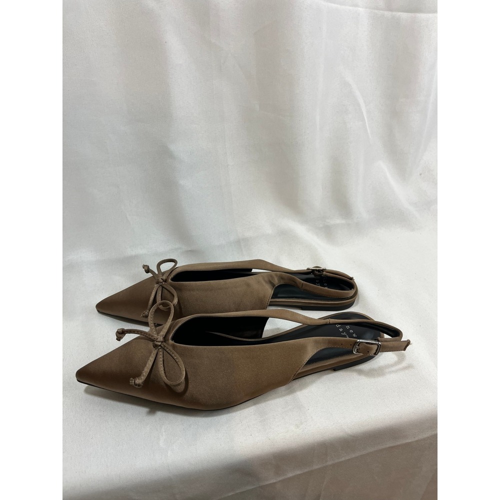 A New Day Womens Pointed Toe Slingback Flats Brown Satin Bow Shoes Size 8.5